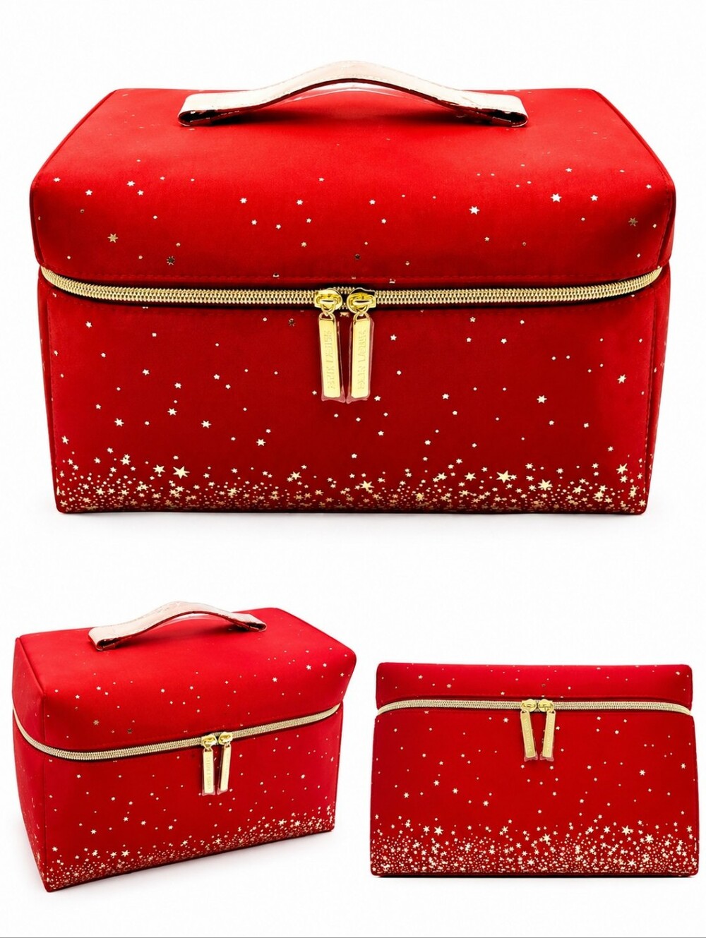 Estee Lauder Enchanted Glam Red & Gold Tone Train Case 11"L x 7"W x 7"T